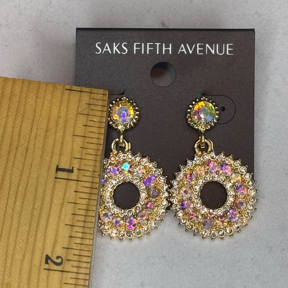 Saks Fifth Ave AB Crystal Post With Drop Hoop AB Crystal Earrings - Picture 9 of 9